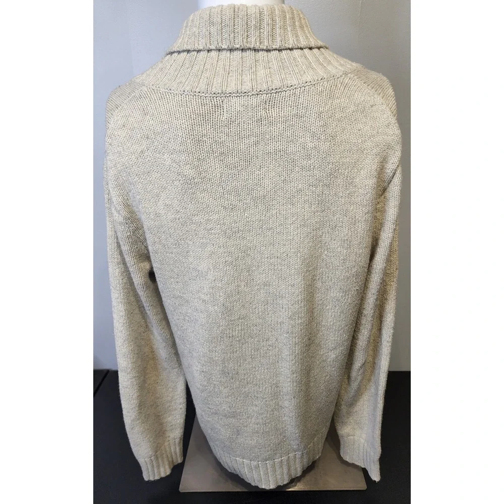 Banana Republic Mens Size M Wool Cotton Blend Beige Knit Collared Toggle Sweater